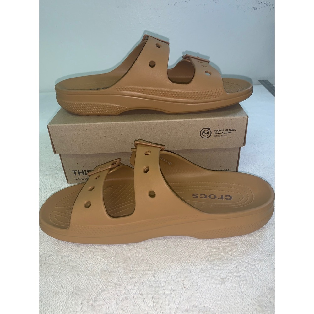 Crocs Mellow Recovery Slide Sandals Mens 11 Tan Brown Adjustable Double Buckle